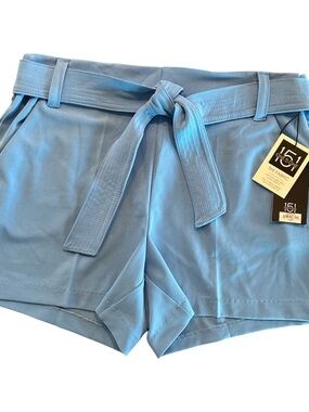 High-Waist Light Blue Tie-Belt Women’s Shorts